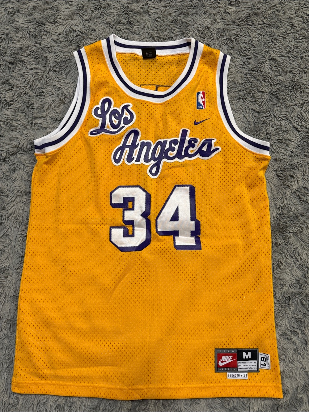 Nike Los Angeles Gold and Purple Shaq #34 Basketball Jersey